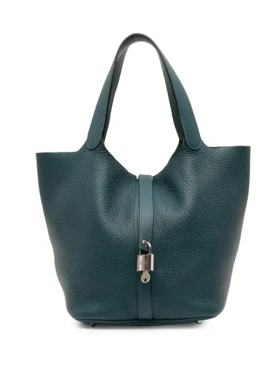 Pre-owned Hermes 2015 Clemence Picotin Lock 26 Handbag In Blue