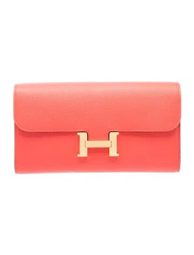 Pre-owned Hermes 2015 Constance Long Wallet In Orange