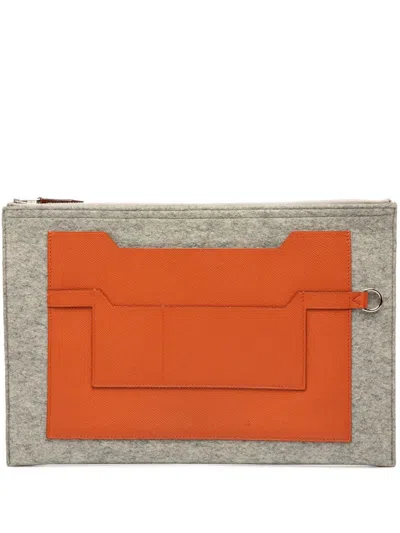 Pre-owned Hermes 2015 Epsom And Felt Toodoo 37 Clutch Bag In Gray