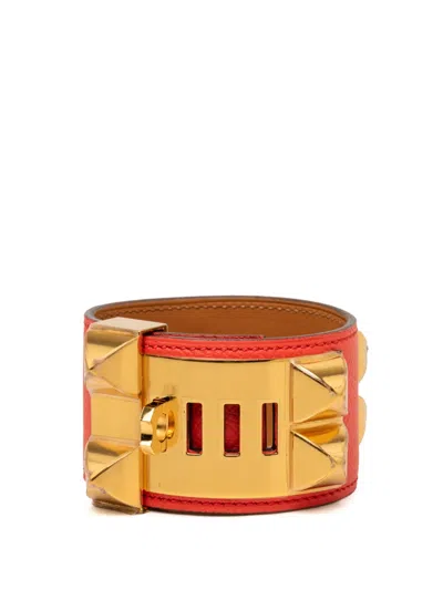 Pre-owned Hermes 2015 Epsom And Gold Plated Collier De Chien Bracelet Costume Bracelet