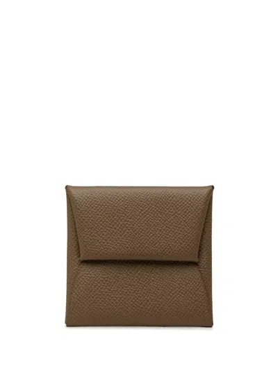 Pre-owned Hermes 2015 Epsom Bastia Change Purse Coin Pouch In Brown
