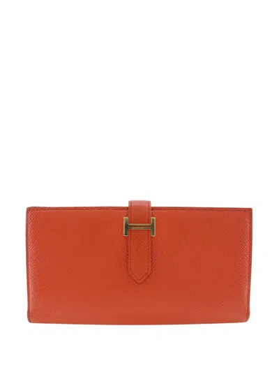 Pre-owned Hermes 2015 Epsom Bearn Soufflet Wallet Long Wallets In Orange
