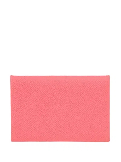 Pre-owned Hermes 2015 Epsom Calvi Duo Wallet Coin Pouch In Pink