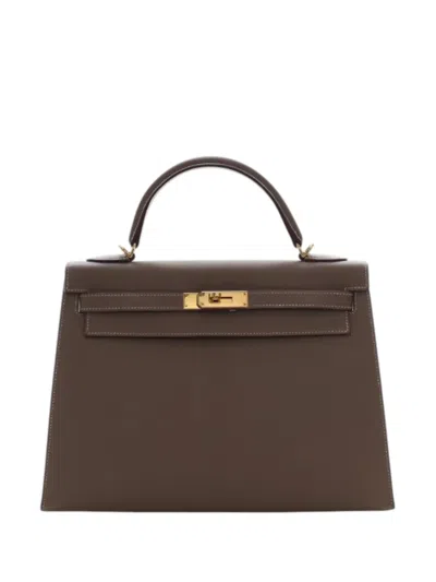 Pre-owned Hermes 2015 Epsom Kelly Ii Sellier 32 Satchel In Brown