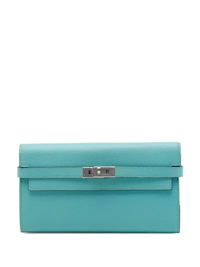 Pre-owned Hermes 2015 Epsom Kelly Longue Wallet Long Wallets In Blue