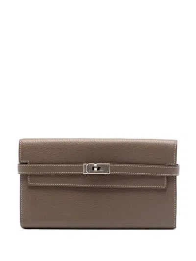 Pre-owned Hermes 2015 Epsom Kelly Longue Wallet Long Wallets In Brown