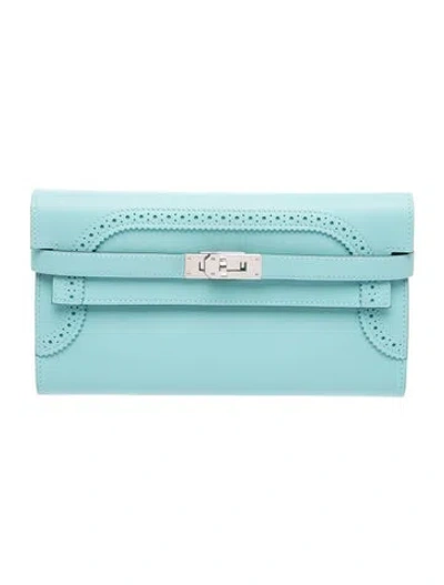 Pre-owned Hermes 2015 Kelly Longue Wallet In Blue