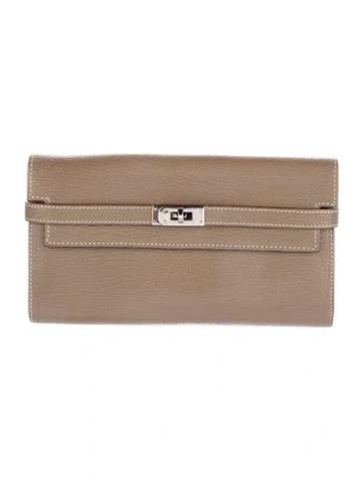 Pre-owned Hermes 2015 Kelly Longue Wallet In Gray