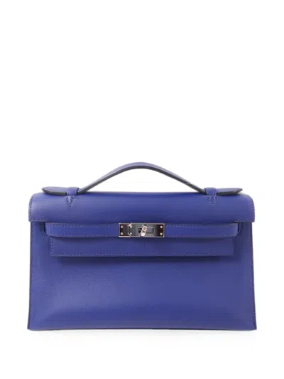 Pre-owned Hermes 2015 Kelly Pochette Tote Bag In Blue
