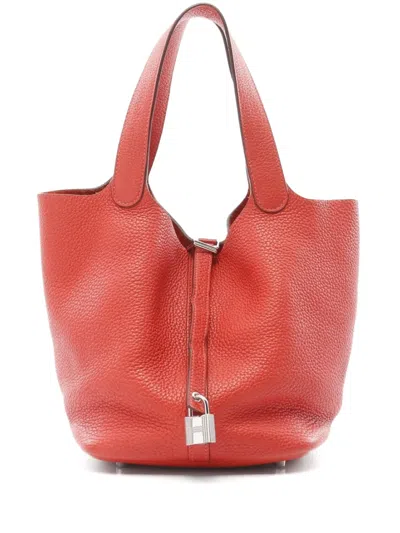 Pre-owned Hermes 2015 Picotin Lock Mm Handbag In Red