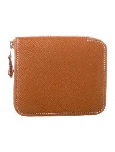 Pre-owned Hermes 2015 Silk'in Compact Wallet In Neutrals