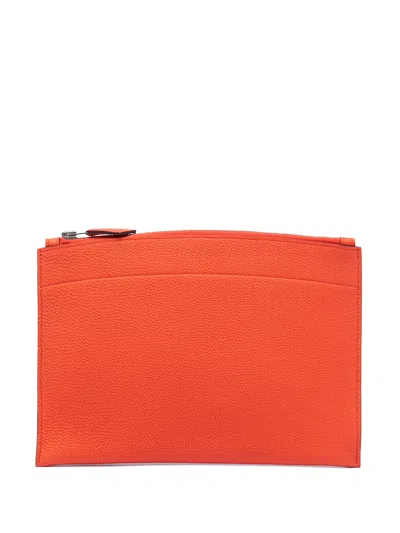 Pre-owned Hermes 2015 Small Togo Bazar Pouch Clutch Bag In Orange