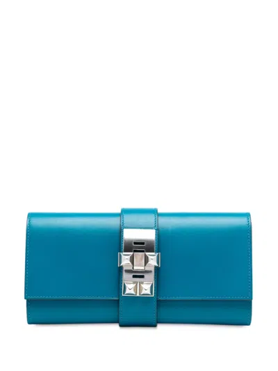 Pre-owned Hermes 2015 Tadelakt Medor 23 Clutch Bag In Blue