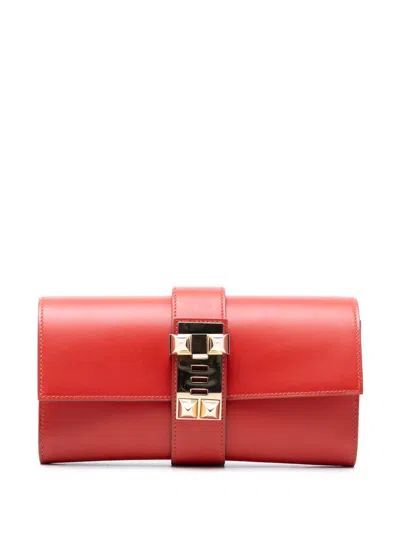 Pre-owned Hermes 2015 Tadelakt Medor 23 Clutch Bag In Red