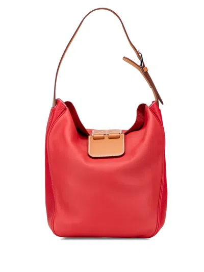 Pre-owned Hermes 2015 Taurillon Clemence And Swift Virevolte 24 Shoulder Bag In Red