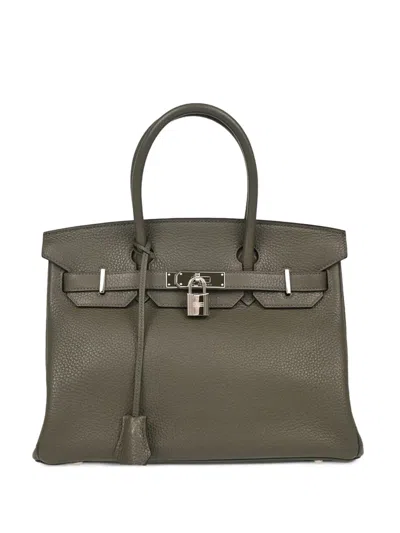 Pre-owned Hermes 2015 Taurillon Clemence Birkin 30 Tote Bag In Green