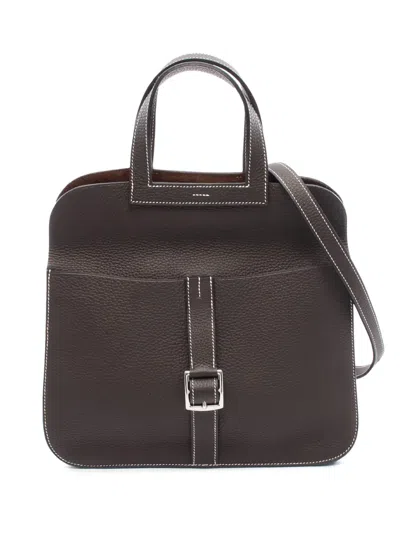 Pre-owned Hermes 2015 Taurillon Clemence Halzan 31 Satchel In Brown