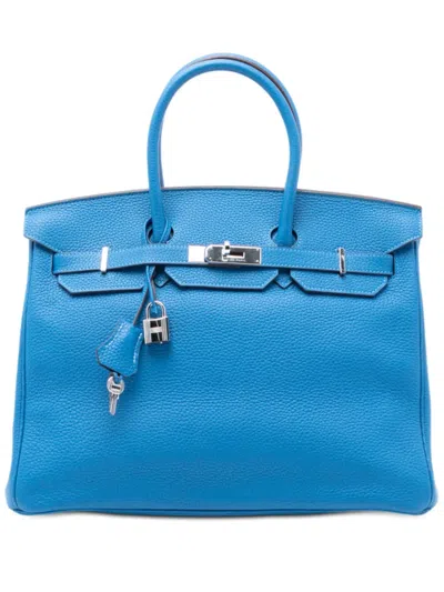 Pre-owned Hermes 2015 Togo Birkin Retourne 35 Handbag In Blue