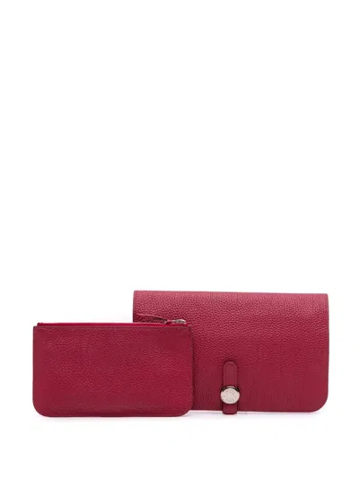 Pre-owned Hermes 2015 Togo Dogon Duo Wallet Gm Long Wallets In Red