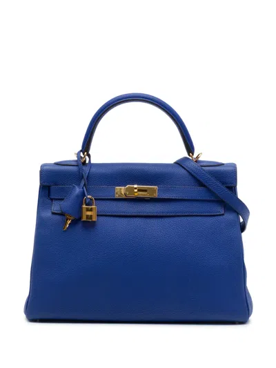 Pre-owned Hermes 2015 Togo Kelly Ii Retourne 32 Satchel In Blue