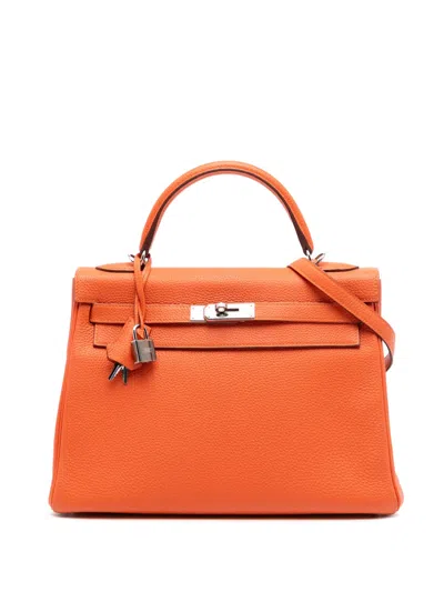 Pre-owned Hermes 2015 Togo Kelly Ii Retourne 32 Satchel In Orange
