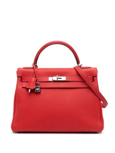 Pre-owned Hermes 2015 Togo Kelly Ii Retourne 32 Satchel In Red