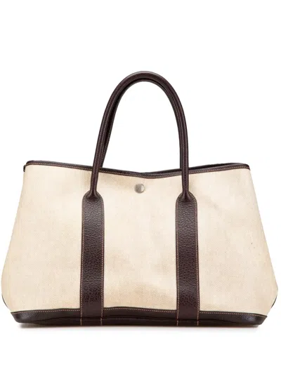 Pre-owned Hermes 2015 Toile And Negonda Garden Party 36 Tote Bag In Brown