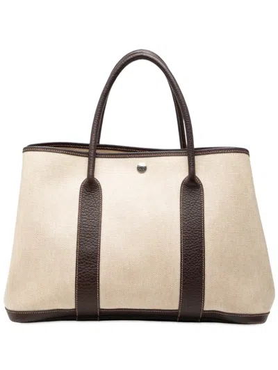 Pre-owned Hermes 2015 Toile And Negonda Garden Party 36 Tote Bag In Brown