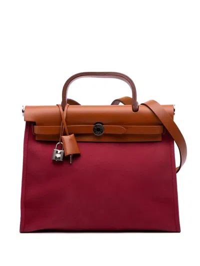 Pre-owned Hermes 2015 Toile Herbag Zip 31 Satchel In Red