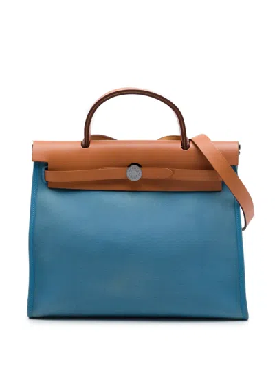 Pre-owned Hermes 2015 Toile Herbag Zip 31 Satchel In Blue