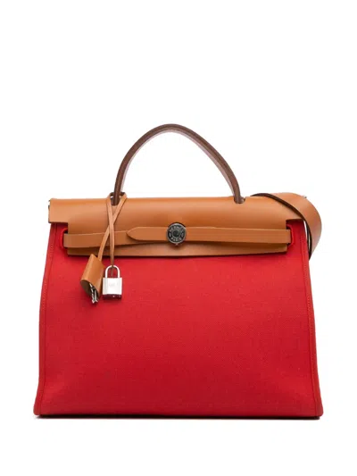 Pre-owned Hermes 2015 Toile Herbag Zip 31 Satchel In Brown