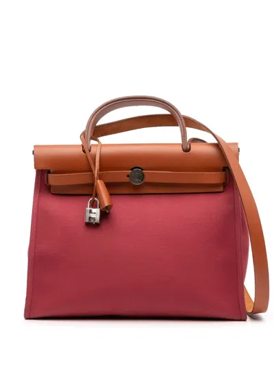 Pre-owned Hermes 2015 Toile Herbag Zip 31 Satchel In Brown