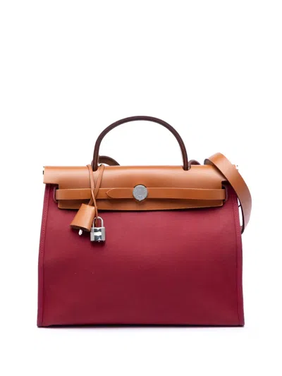 Pre-owned Hermes 2015 Toile Herbag Zip 31 Satchel In Brown