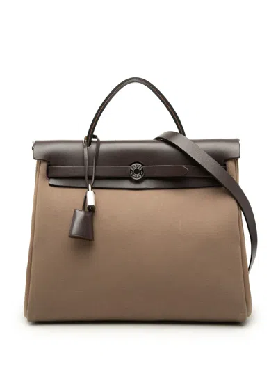 Pre-owned Hermes 2015 Toile Herbag Zip 31 Satchel In Brown
