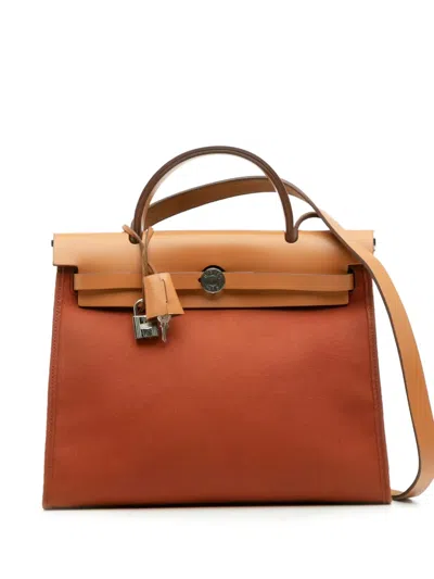 Pre-owned Hermes 2015 Toile Herbag Zip 31 Satchel In Orange