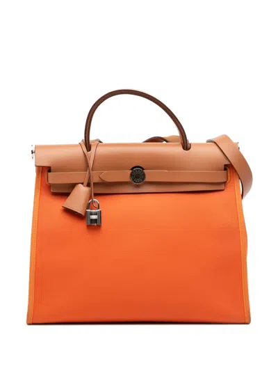 Pre-owned Hermes 2015 Toile Herbag Zip 31 Satchel In Orange