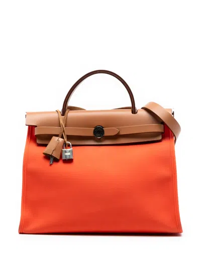 Pre-owned Hermes 2015 Toile Herbag Zip 31 Satchel In Orange