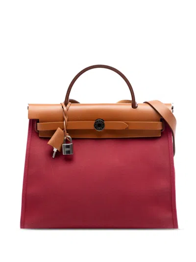 Pre-owned Hermes 2015 Toile Herbag Zip 31 Satchel In Pink