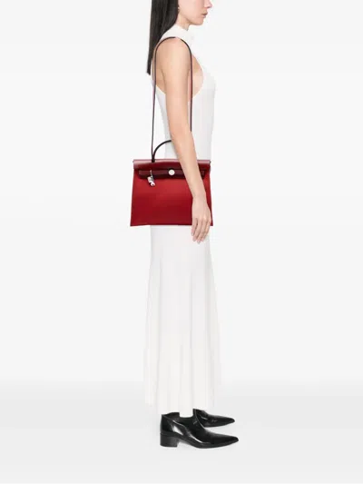 Pre-owned Hermes 2015 Toile Herbag Zip 31 Satchel In Red