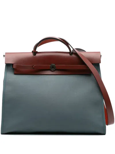 Pre-owned Hermes 2015 Toile Herbag Zip 39 Satchel In Brown