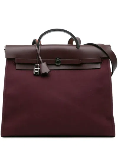 Pre-owned Hermes 2015 Toile Herbag Zip 39 Satchel In Purple