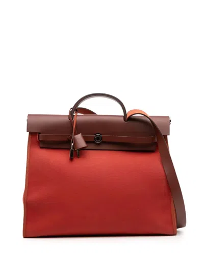 Pre-owned Hermes 2015 Toile Herbag Zip 39 Satchel In Red
