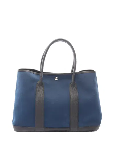 Pre-owned Hermes 2015 Toile Militaire And Negonda Garden Party 36 Tote Bag In Blue