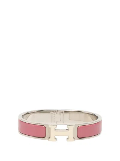 Pre-owned Hermes 2015-2018 Narrow Enamel Clic H Bracelet Pm Costume Bracelet In Pink