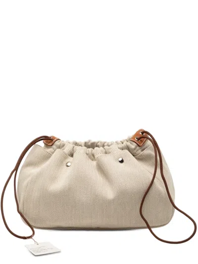 Pre-owned Hermes 2015-2025 Canvas And Barenia Fourbi 25 Pouch In Brown