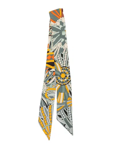 Pre-owned Hermes 2015-2025 Les Flots Du Cheval Silk Twilly Scarf Scarves In Gray