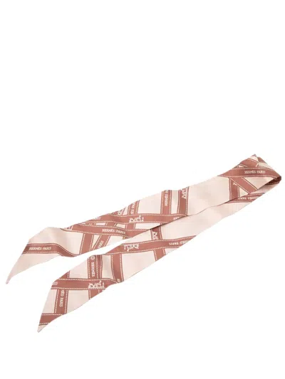Pre-owned Hermes 2015-2026 Bolduc Silk Twilly Scarf Scarves In Pink