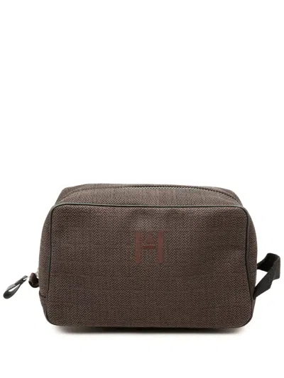 Pre-owned Hermes 2015-2026 Canvas Globe Trotter Mm Pouch In Brown