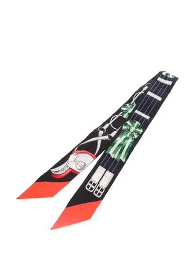 Pre-owned Hermes 2015-2026 Jumping Silk Twilly Scarf Scarves In Black