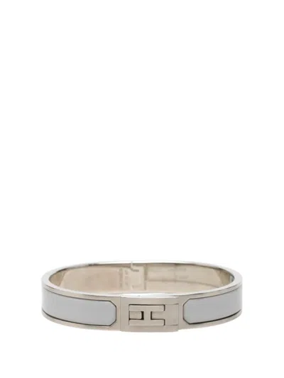 Pre-owned Hermes 2015-2026 Palladium Plated Enamel Jet Bracelet Costume Bracelet In Grey